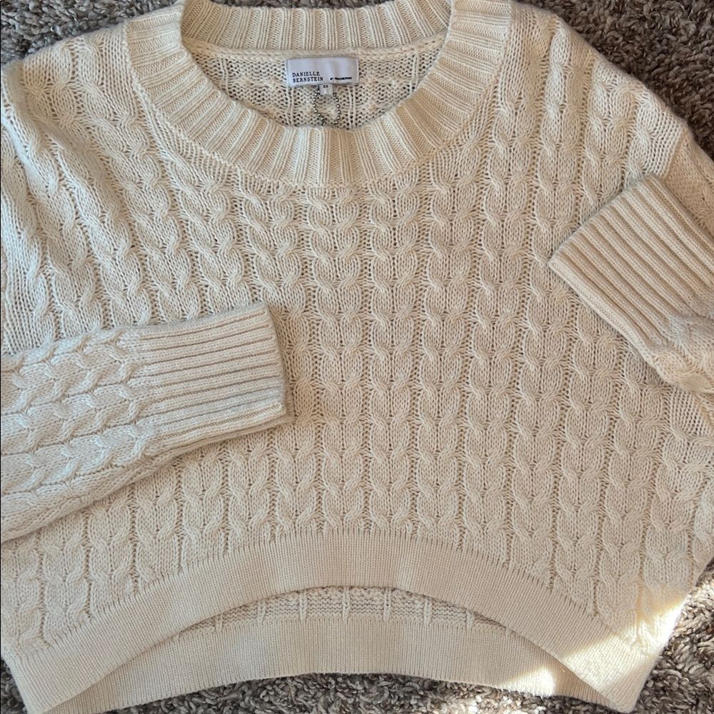 WeWoreWhat | Danielle Bernstein Cropped Mock Neck Cable Sweater in Ivory in XS - Picture 14 of 14